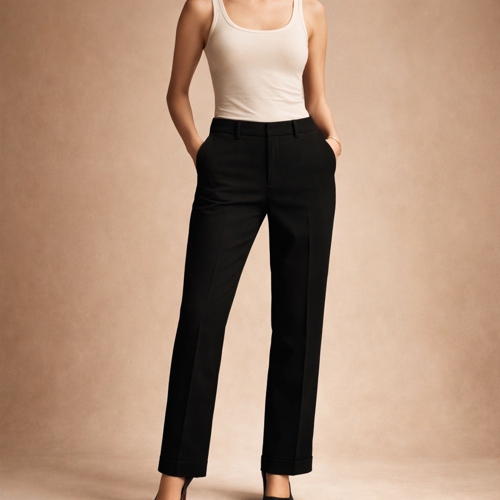 Forever 21 Black Tailored Pants High Rise Straight Leg M Trousers Workwear